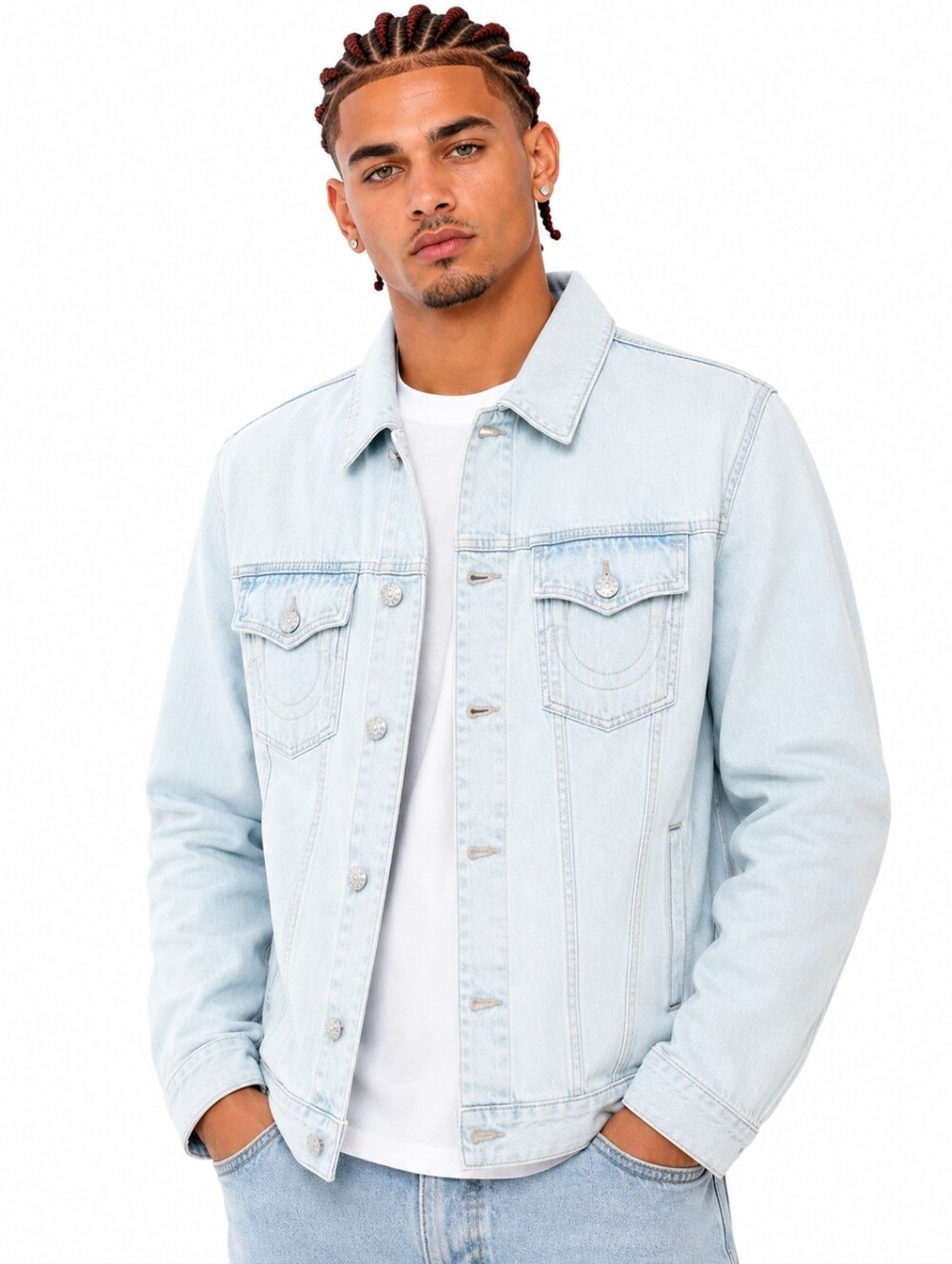 TRUE RELIGION Jessie Jean Jacket Mens LARGE Light Blossom Wash
